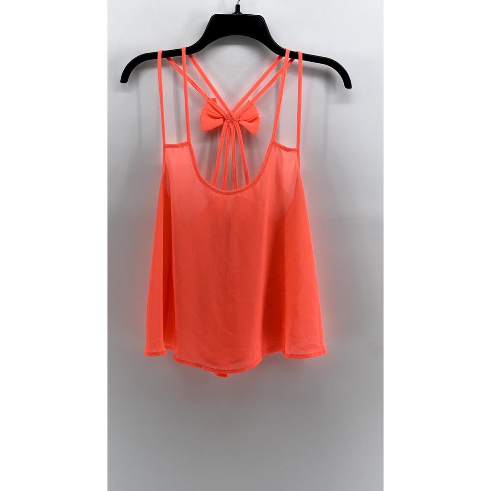 RUE 21 Women's Orange Sheer Cross-Back Bow Sheer Tank Top SZ L